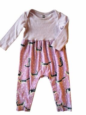 tea Collection Pink Striped and Dog Print One-Piece. 9-12M